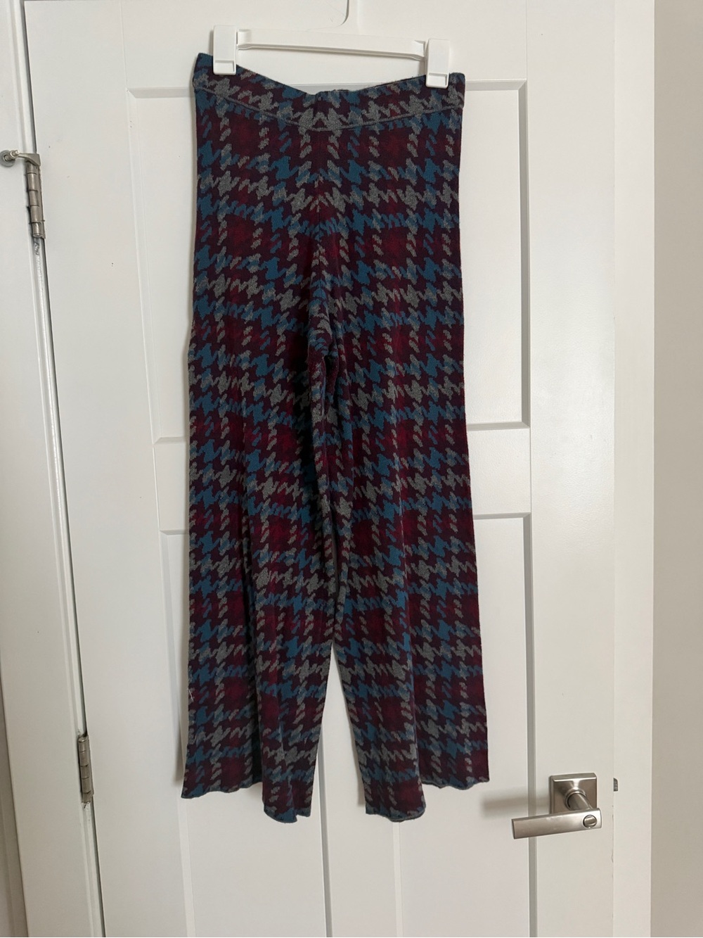 NATURAL LIFE Maroon and Teal Houndstooth Wide-Leg Leggings
